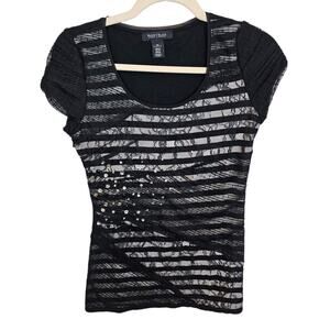 White House Black Market Top Embellished Top Short Sleeve Blouse Women XS Black